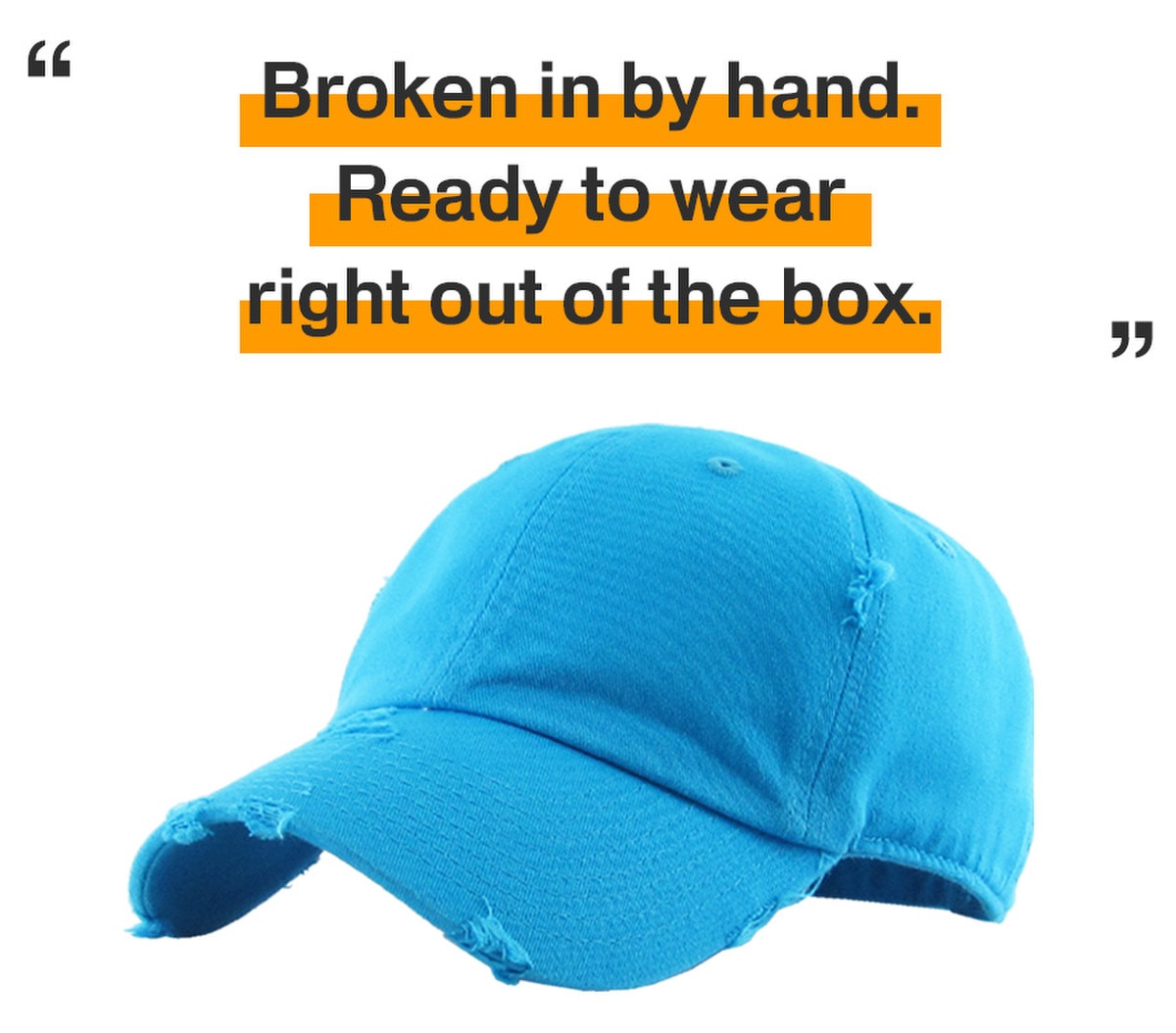 Aqua Blue Distressed Vintage Baseball Cap Front Side View